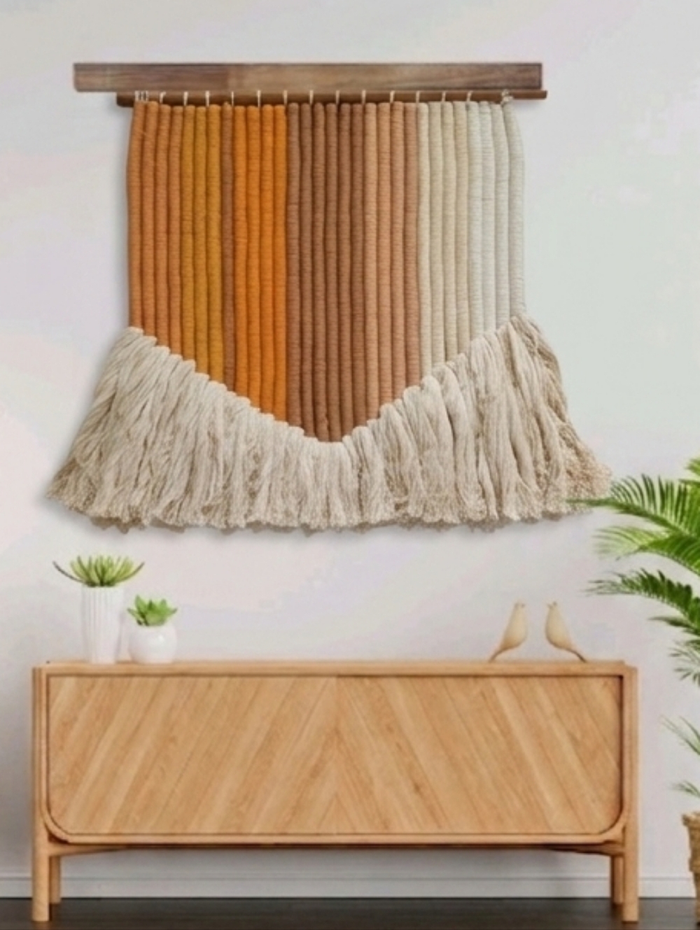 NEW Macrame Hanging Wall Decor Artwork Cotton Ivory Rusted Orange 24"W x 26"H